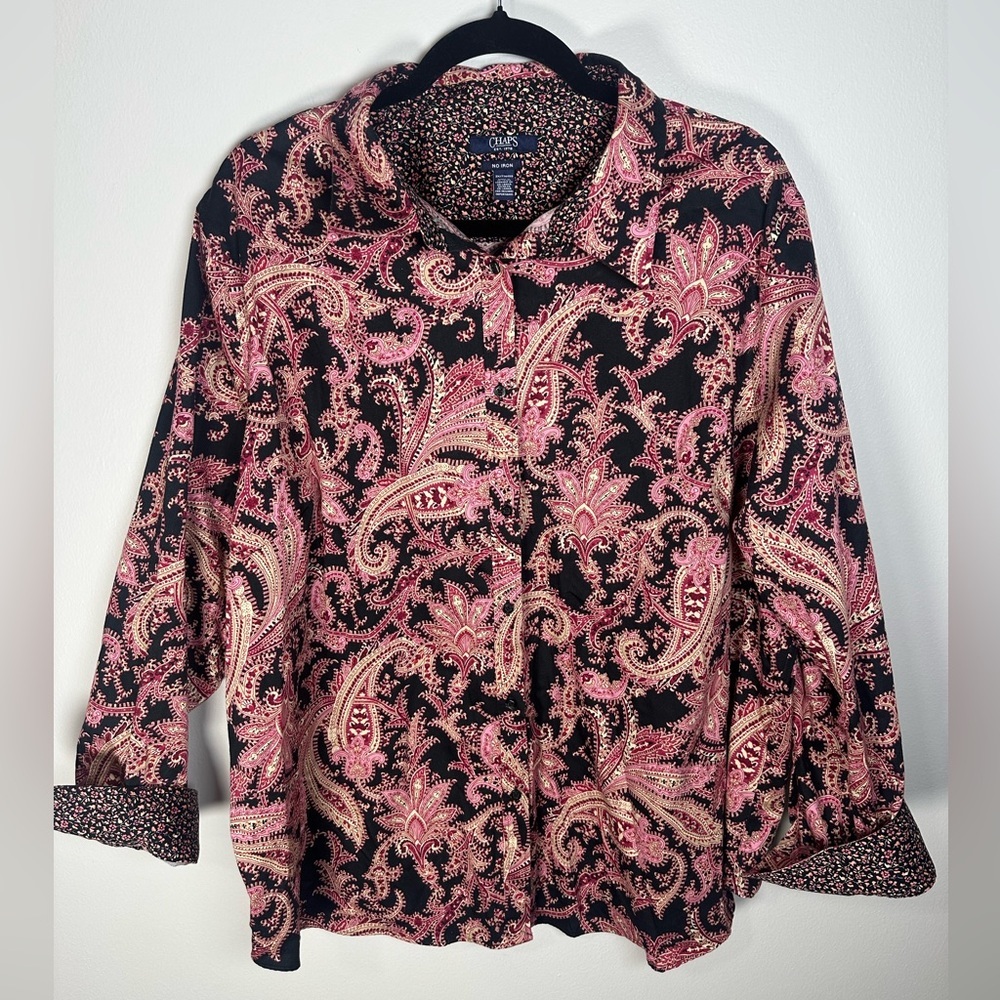Chaps Paisley Black and Pink Button Down Shirt Size 2x quality
